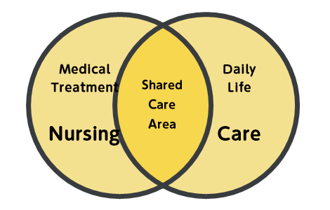 Kowagakuen - summary of the difference between care and nursing